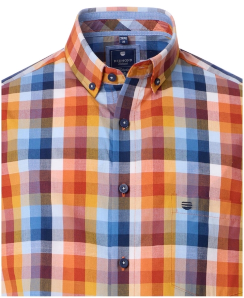 REDMOND Kurzarmhemd orange multicolor Karo Casual Comfort Fit